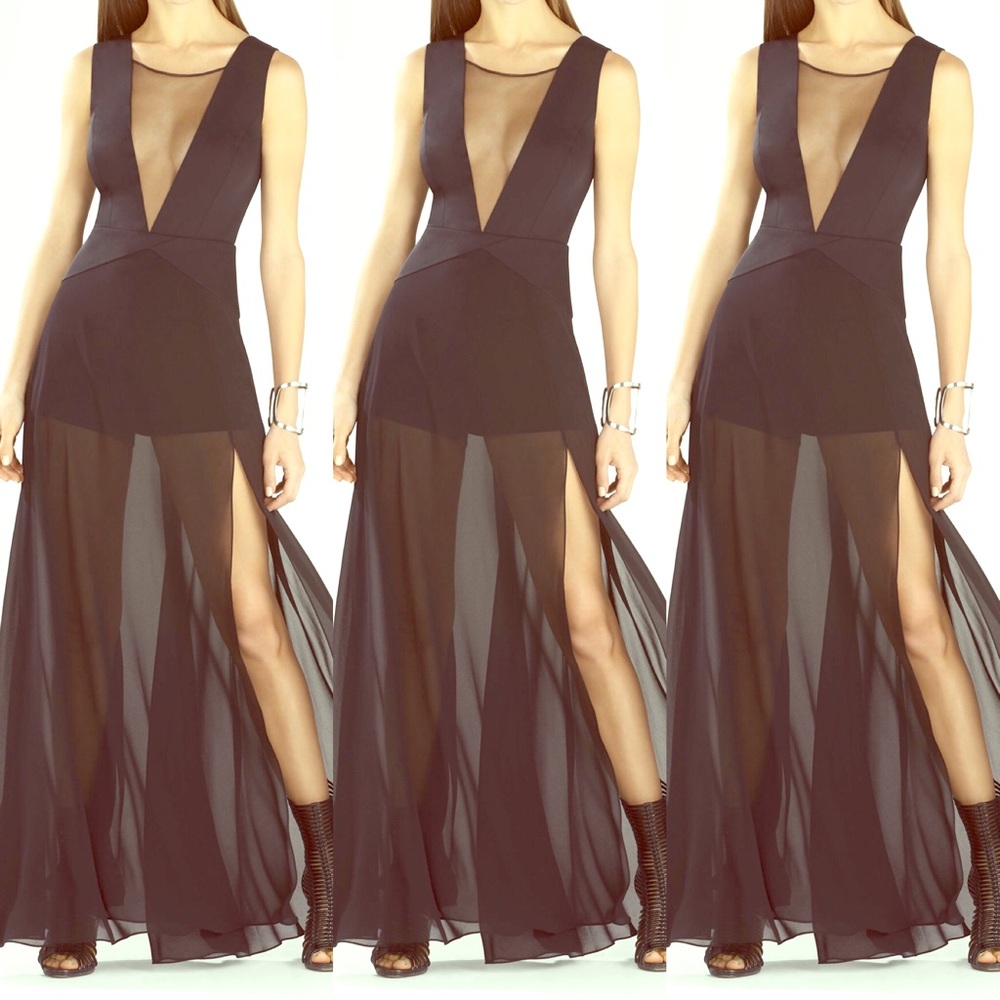 BCBG Halee Deep V-Neck Chiffon Skirt Romper